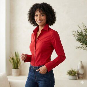 Express Stretch Women's Button Down Shirt Size XS Red Long Sleeve Fitted Blouse
